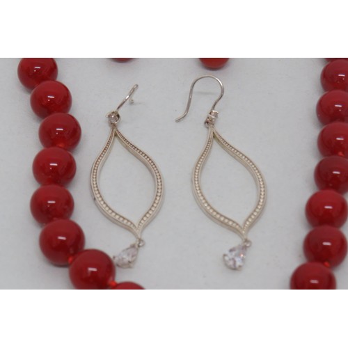 152 - Red stone heavy silver set earrings