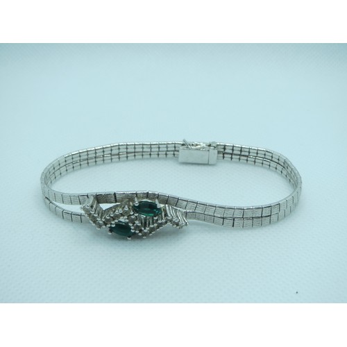 91 - Art Deco style 925 Silver Emerald & clear CZ 7.5