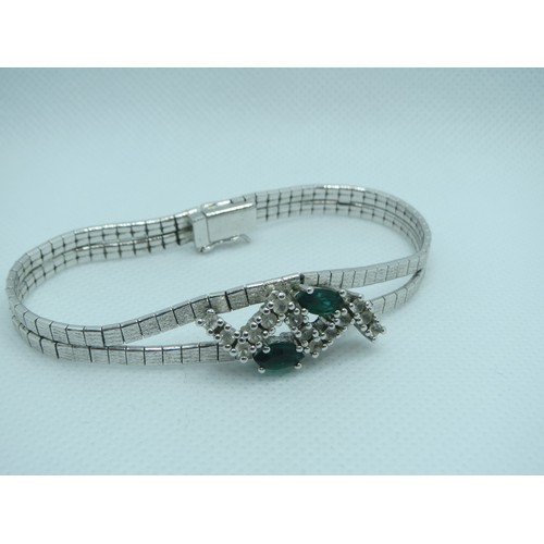 91 - Art Deco style 925 Silver Emerald & clear CZ 7.5