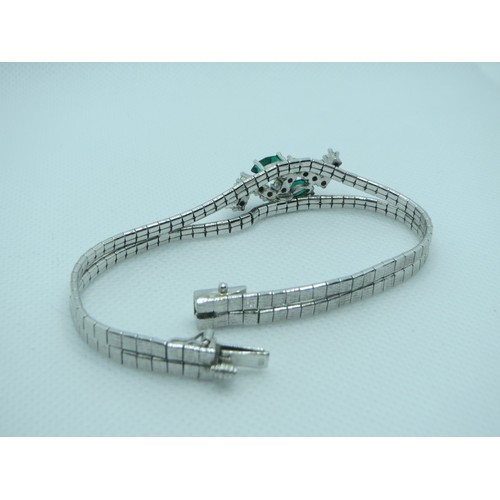 91 - Art Deco style 925 Silver Emerald & clear CZ 7.5