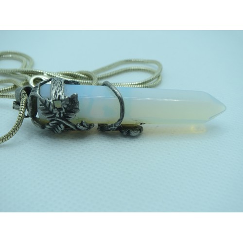 85 - Large Opalite floral wrapped crystal point pendant on a 24