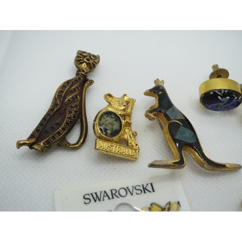 69 - Jewellery to include Australian Opal brooches, opalite, Swarovski scarab beetle etc.