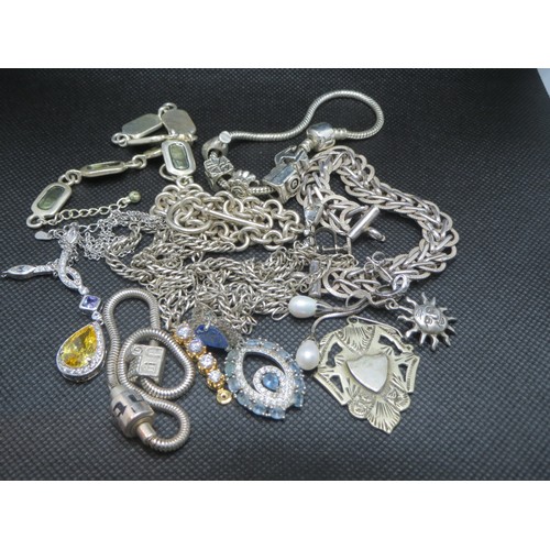 92 - Job lot of assorted silver jewellery includes wearable and scrap, fob, bracelets, earrings etc, 135g