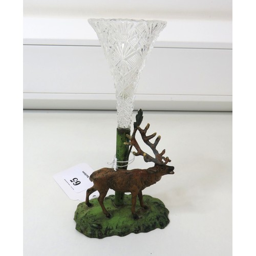 65 - Antique cut glass Epergne vase with spelter stag, height 18cms.