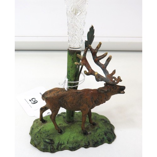 65 - Antique cut glass Epergne vase with spelter stag, height 18cms.