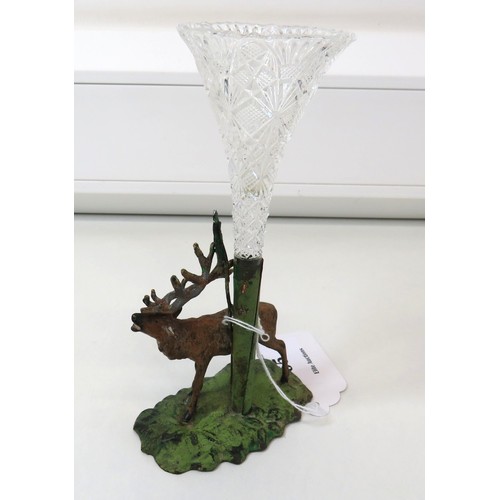 65 - Antique cut glass Epergne vase with spelter stag, height 18cms.