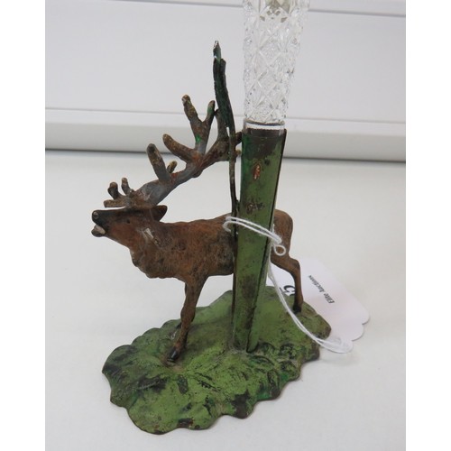 65 - Antique cut glass Epergne vase with spelter stag, height 18cms.