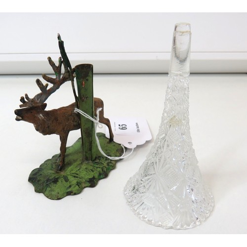 65 - Antique cut glass Epergne vase with spelter stag, height 18cms.