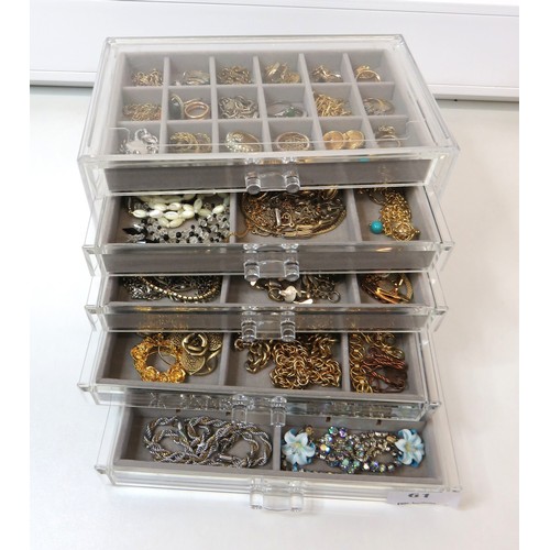 61 - Five drawer Jewellery storage cabinet full of jewellery.