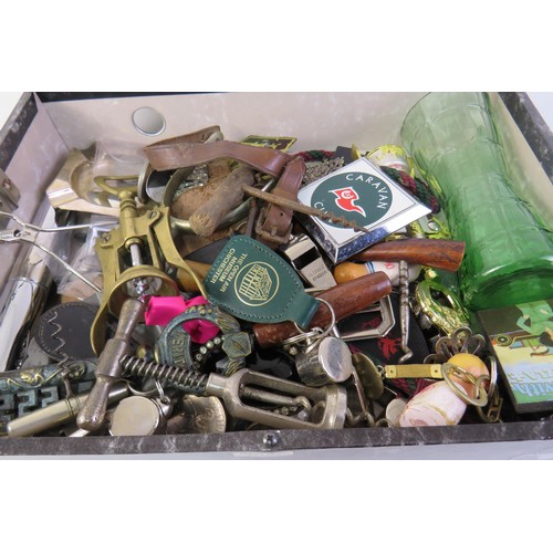 20 - Box of miscellaneous items including coins, corkscrews, whistles etc