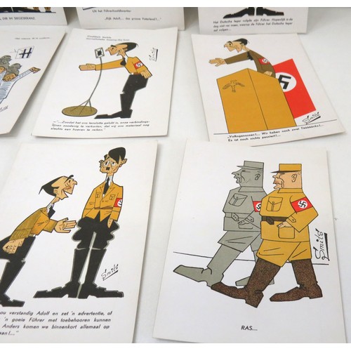 41 - Rare complete set of 10 postcards by Ton Smits 1944 to 1946 with caricatures of Hitler, Himmler, Gor... 