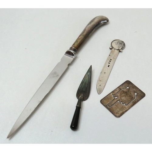 51 - Two sterling silver bookmarks and two Sterling silver letter openers.
Total weight 42g