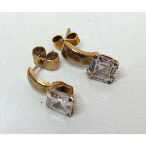 53 - 9ct gold square CZ drop earrings, 1.5g.