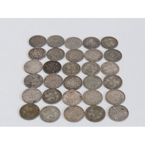 1 - Thirty old UK silver threepence coins