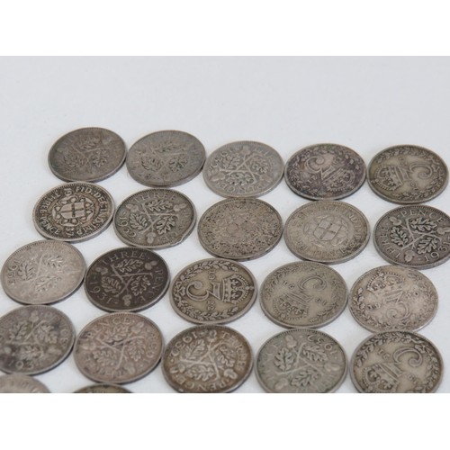 1 - Thirty old UK silver threepence coins