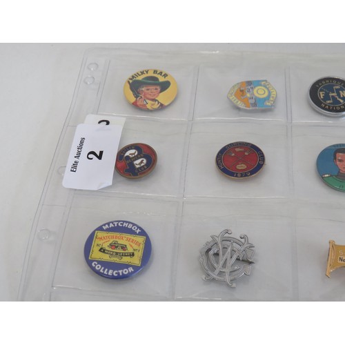 2 - Badges including N.U.R, milky bar kid, butlins, matchbox etc