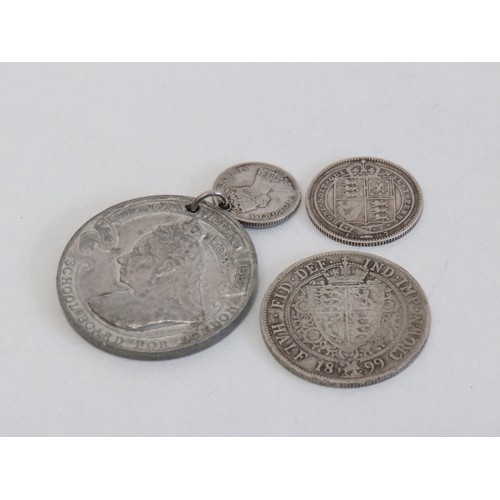 6 - London Victorian medal, 1899 silver halfcrown and other silver coins