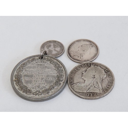 6 - London Victorian medal, 1899 silver halfcrown and other silver coins