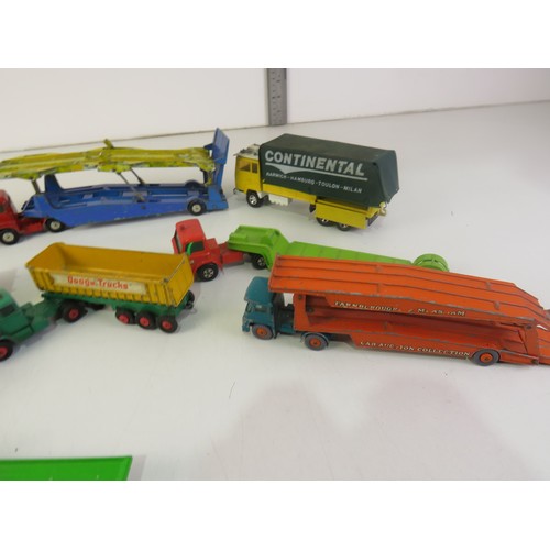 270 - Vintage playworn diecast trucks & transporters and Corgi Carrymore transporter.