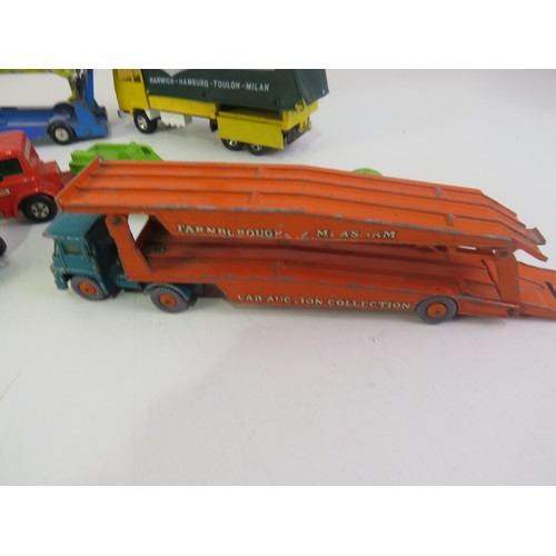 270 - Vintage playworn diecast trucks & transporters and Corgi Carrymore transporter.