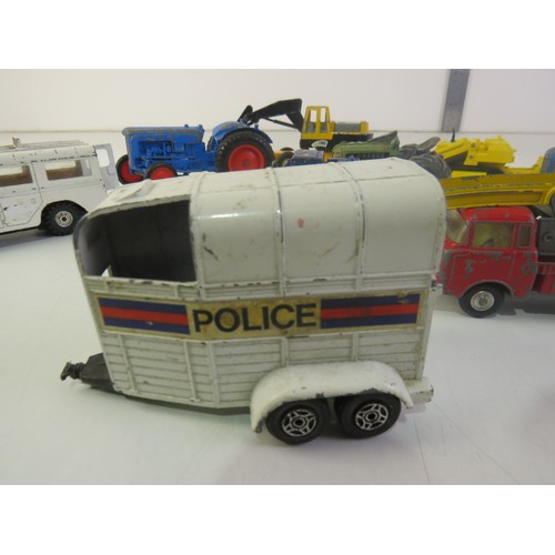 278 - Vintage diecast includes tractors, Corgi Horsebox, Corgi Land Rover etc.