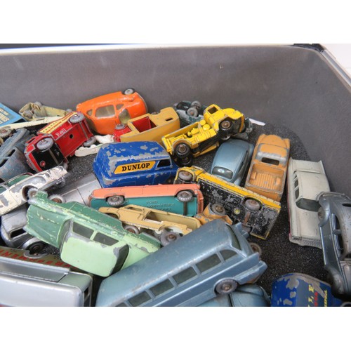 262 - Large aluminium case full of diecast to include Matchbox Lesney, Petrol pumps