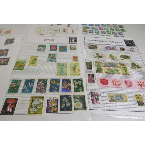 132 - One hundred sheets of world stamps flowers and animals