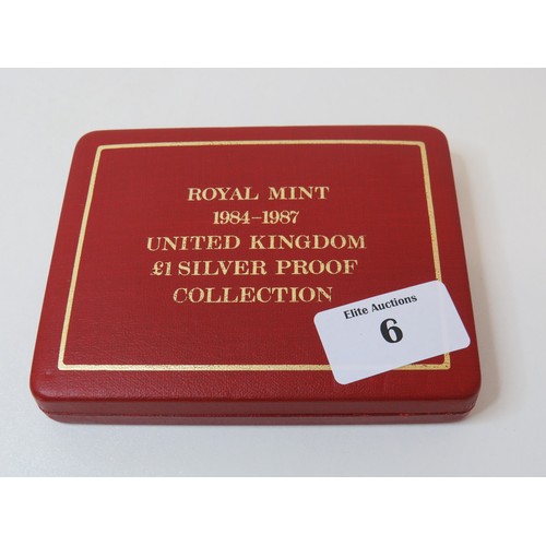 6 - Royal Mint 1984-1987 United Kingdom £1 Silver Proof collection.