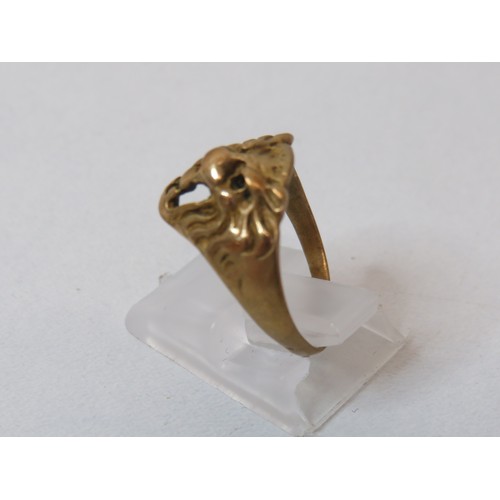 14 - Three vintage rings includes Lion head ring, 9ct gold on silver and rolled gold.