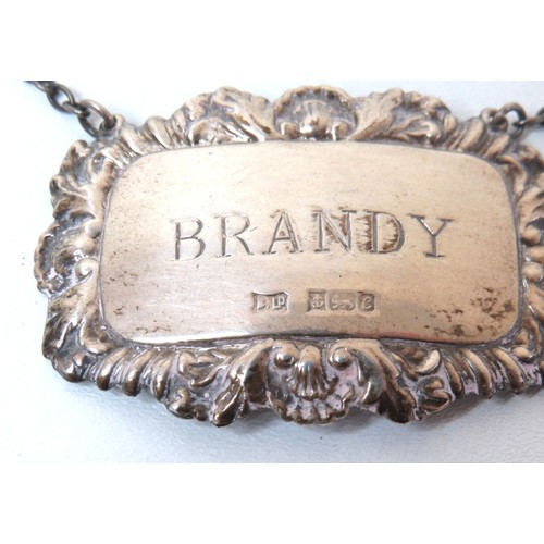 16 - Vintage c1977 Sterling Silver Brandy decanter label.
Birmingham hallmarks, Bishton's Ltd  13.6g.