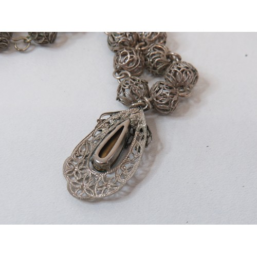 26 - Antique silver filigree necklace with Aquamarine pendant,