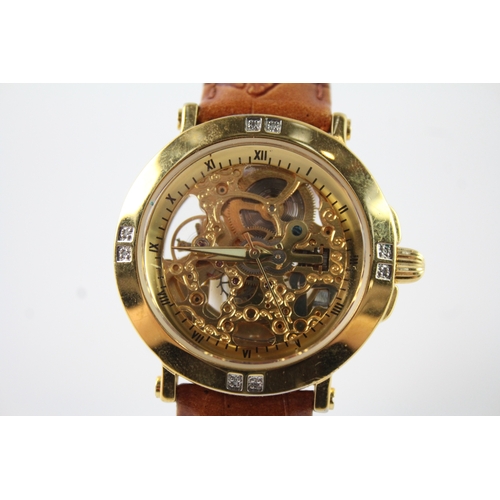 453 - Sekonda Gold Tone Skeleton Dress Watch Automatic WORKING