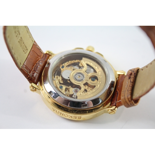 453 - Sekonda Gold Tone Skeleton Dress Watch Automatic WORKING