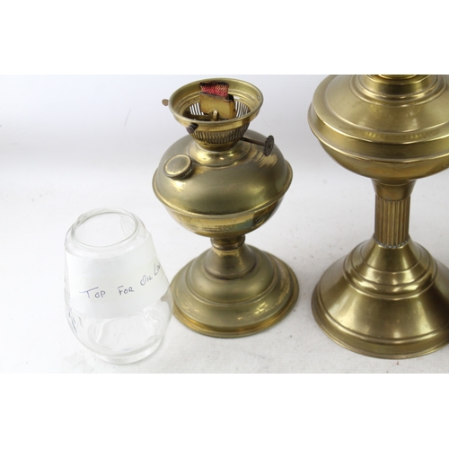 466 - Vintage Brass Lamps Inc Oil Lamp & Converted Oil Lamp, SE Asian Etc UNTESTED x 4