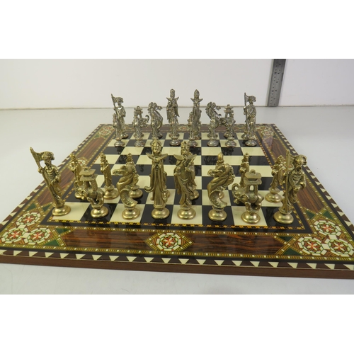 112 - Weighted chess set and inlaid board