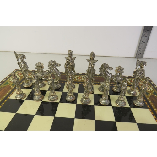 112 - Weighted chess set and inlaid board