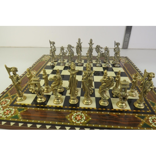 112 - Weighted chess set and inlaid board