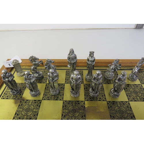 115 - Heavy chess set and brass board