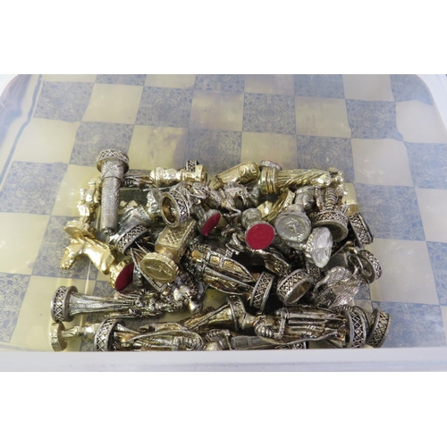 115 - Heavy chess set and brass board