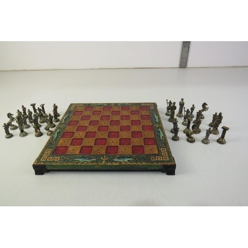 118 - Brass chess set and red gold board