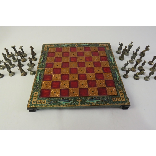 118 - Brass chess set and red gold board