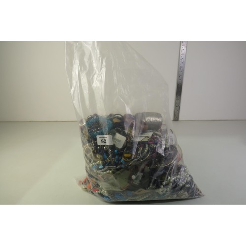 82 - 10kg bag of costume jewellery.