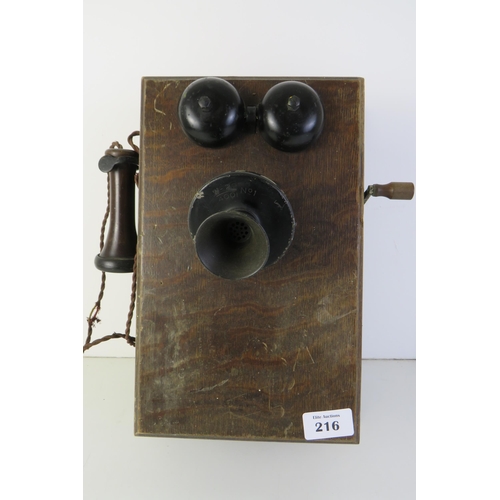 216 - Antique hand crank wall telephone