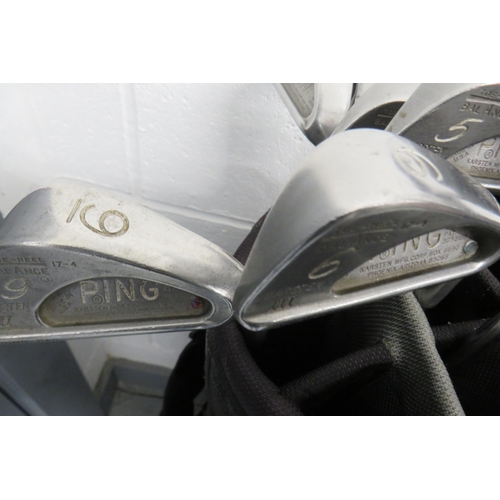 311 - Full set of ping karsten irons calloway woods and Calvin Klein umbrella in motocaddy bay