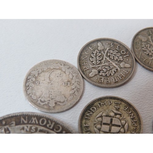 39 - Collection of silver coins includes Threepence and Half Crowns.