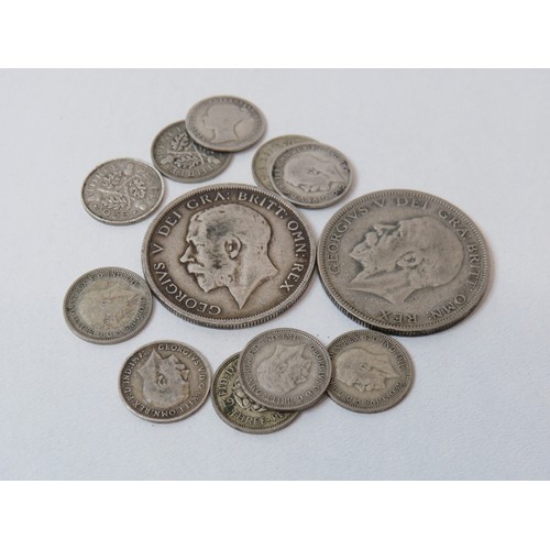 39 - Collection of silver coins includes Threepence and Half Crowns.