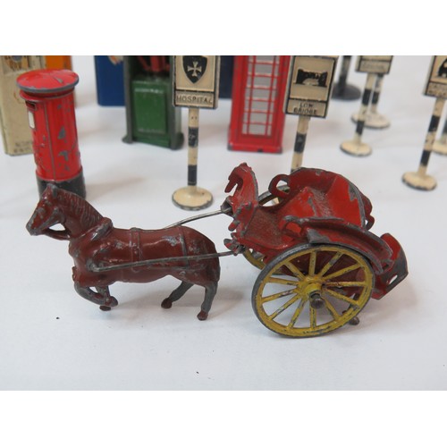 45 - Collection of vintage diecast Britains and Dinky toys includes horse & cart, petrol pumps, road sign... 