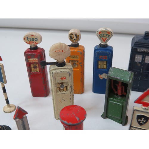 45 - Collection of vintage diecast Britains and Dinky toys includes horse & cart, petrol pumps, road sign... 