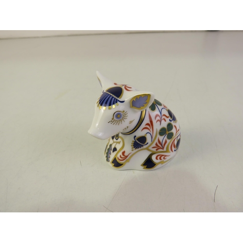 191 - Royal crown derby piglet- Gold stopper