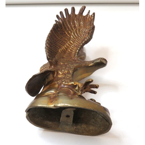 65 - Two brass eagle sculpture includes large solid brass eagle perched on a branch.